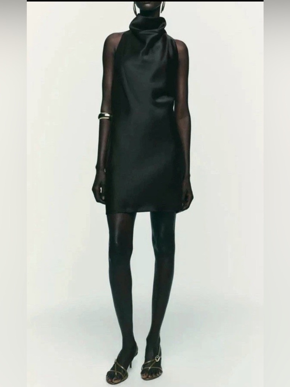 ZARA Short Satin Effect Dress Black
High Neck Open Back NWT, Size L